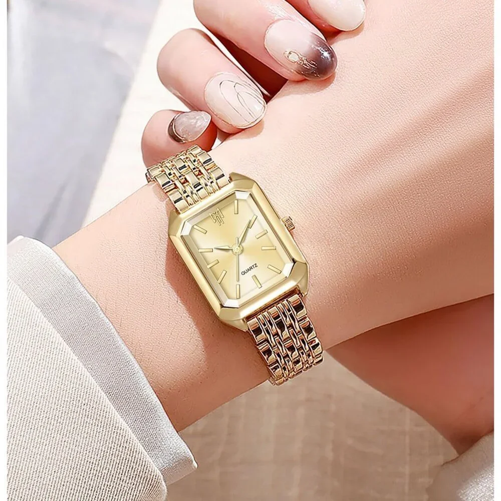 Women's Gold Square Quartz Wrist Watches Steel Strap Casual Charm Fashion